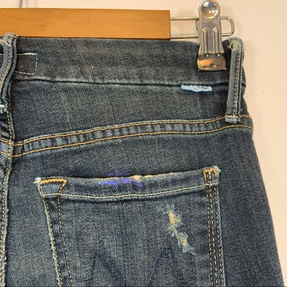 MOTHER Denim Looker Ankle Fray Jeans in Jaded & Torn Size Woman's 24
